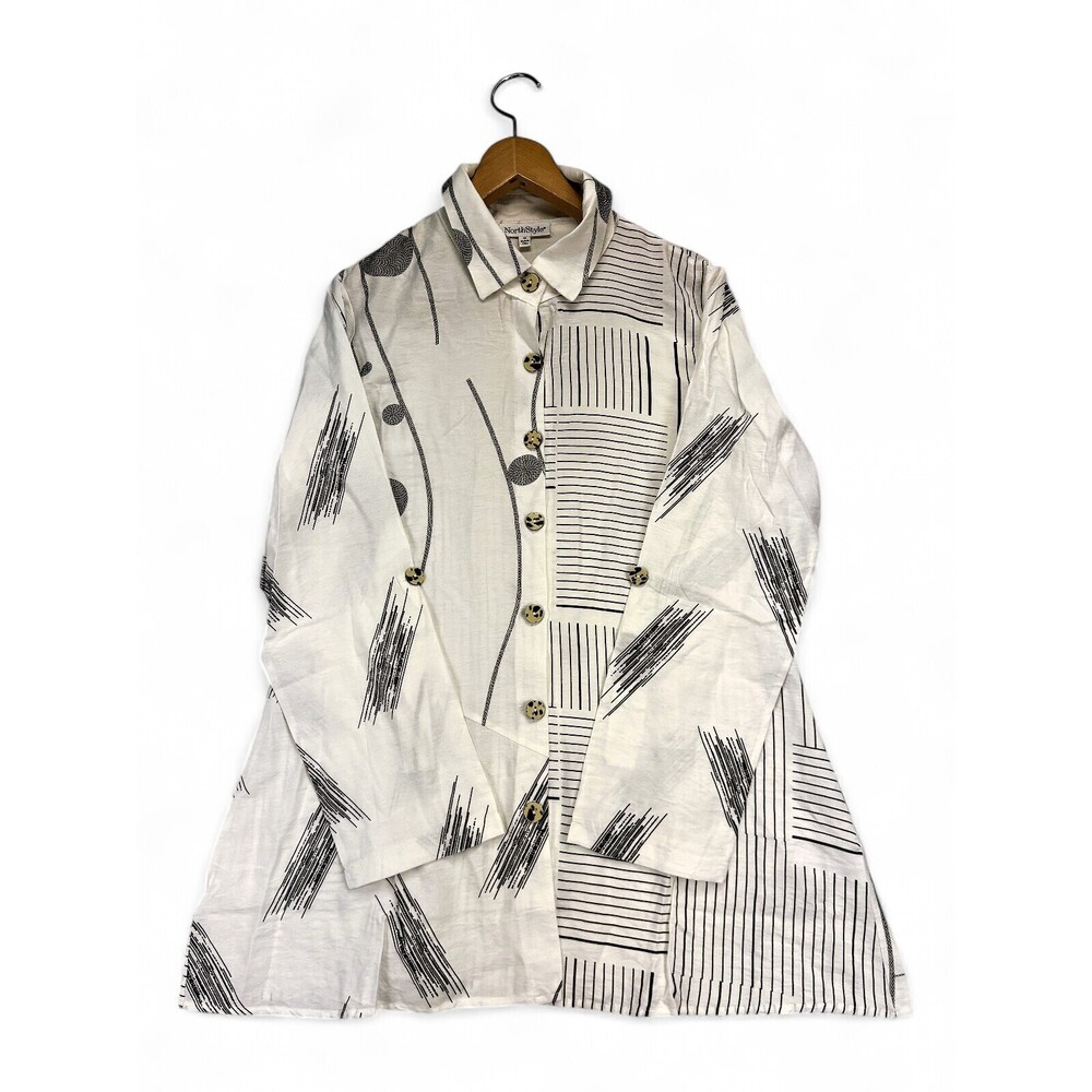 NorthStyle Women's Abstract Print Button-Down Tunic Shirt M